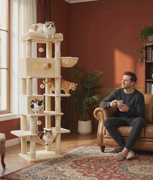 Grote Kattenboom 170 cm - Multi-Level Krabpaal met Ruim Zitplateau & Wasbare Mat - Geschikt voor Maine Coons