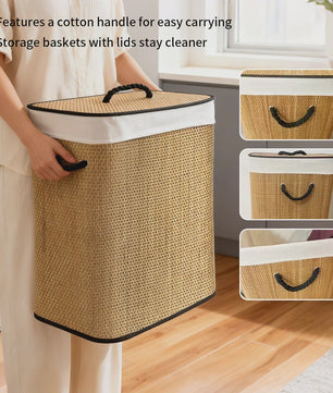 Grote Bamboe Wasmand 72L - Opvouwbaar met Uitneembare Voering & Deksel - 40x30x60cm