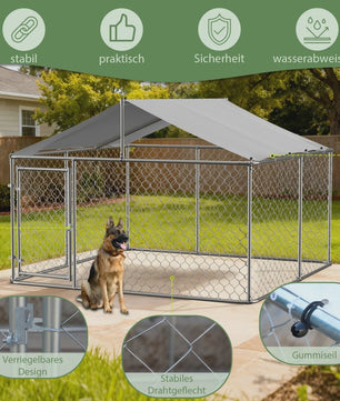 Robuuste Stalen Hondenren met Dak - 230x230x117cm Outdoor Kennel
