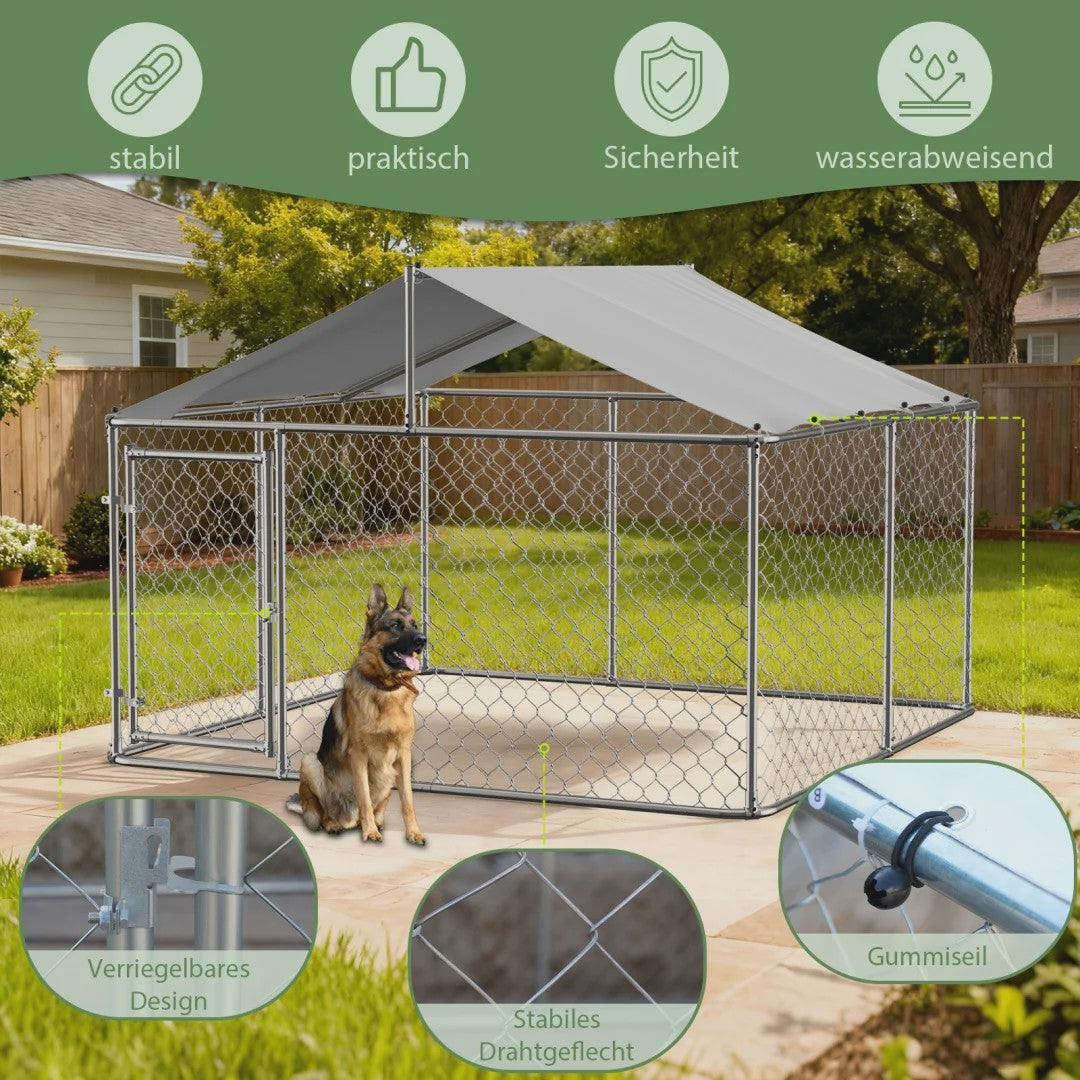 Robuuste Stalen Hondenren met Dak - 230x230x117cm Outdoor Kennel