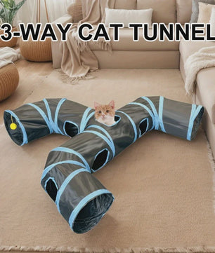 Uitgebreide 3-Weg Katten Tunnel Speelgoed met Speeltjes en Ontdekkingluiken