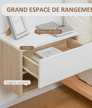 Set van 2 Nachtkastjes Zwevend - Wandmontage - Met Lade en Open Vak - Tweekleurig Houtlook