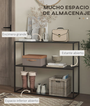 Industriële Console Tafel met Anti-Kip Plank 90x30x75cm Zwart