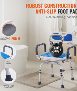 360° Draaibare Douchestoel met Armleuningen en Rugleuning - Verstelbaar & Antislip