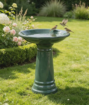 Handgemaakt Stenen Vogelbad Donkergroen Glanzend - Weerbestendig & Vorstbestendig voor Tuin, Terras, Balkon