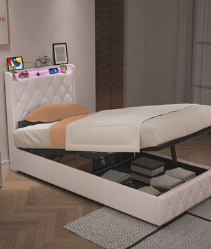 Modern Gestoffeerd Bed met Hydraulische Opbergruimte - 90x200cm of 140x200cm