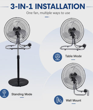 3-in-1 Metalen Ventilator: Vloer, Tafel & Wandmodel - Verstelbaar tot 130cm