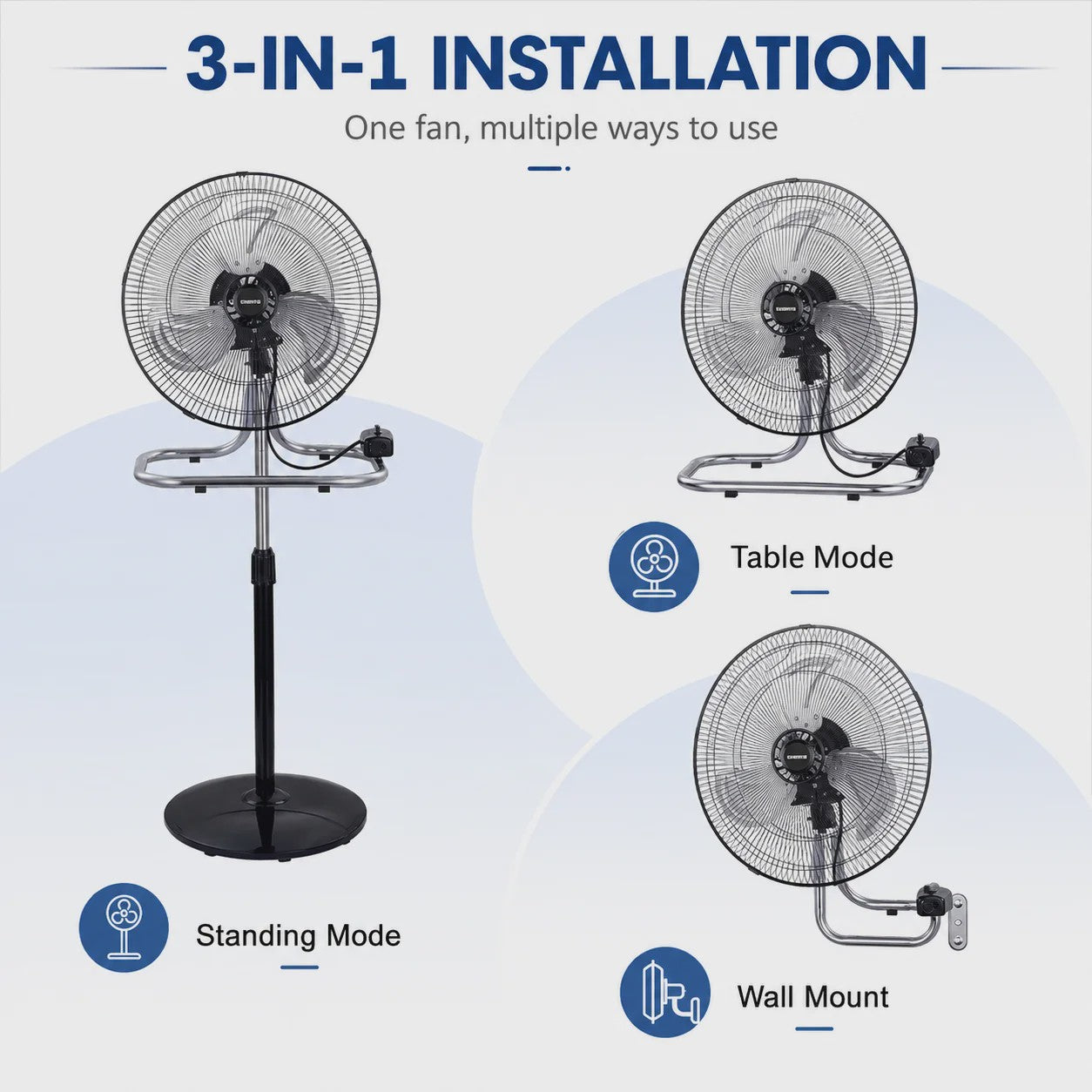 3-in-1 Metalen Ventilator: Vloer, Tafel & Wandmodel - Verstelbaar tot 130cm