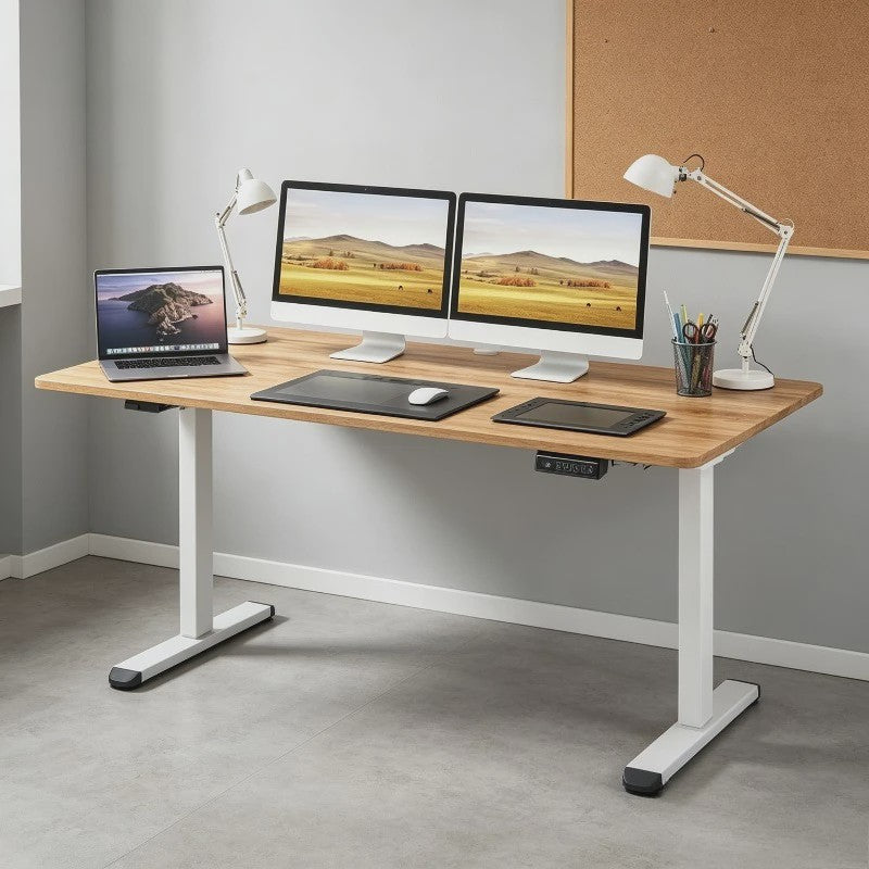 Elektrisch Zit-Sta Bureau 140x70cm Natuurlijk Hout - Ergonomisch Verstelbaar Bureau