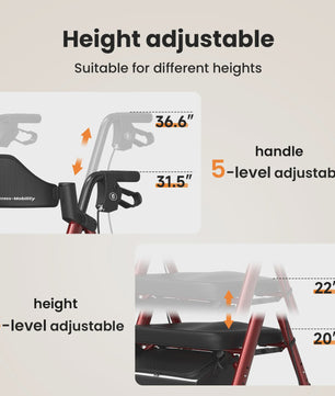 MaiDeSiTe Inklapbare Rollator met Zitje en Grote 8-inch Wielen - Duurzaam Aluminium