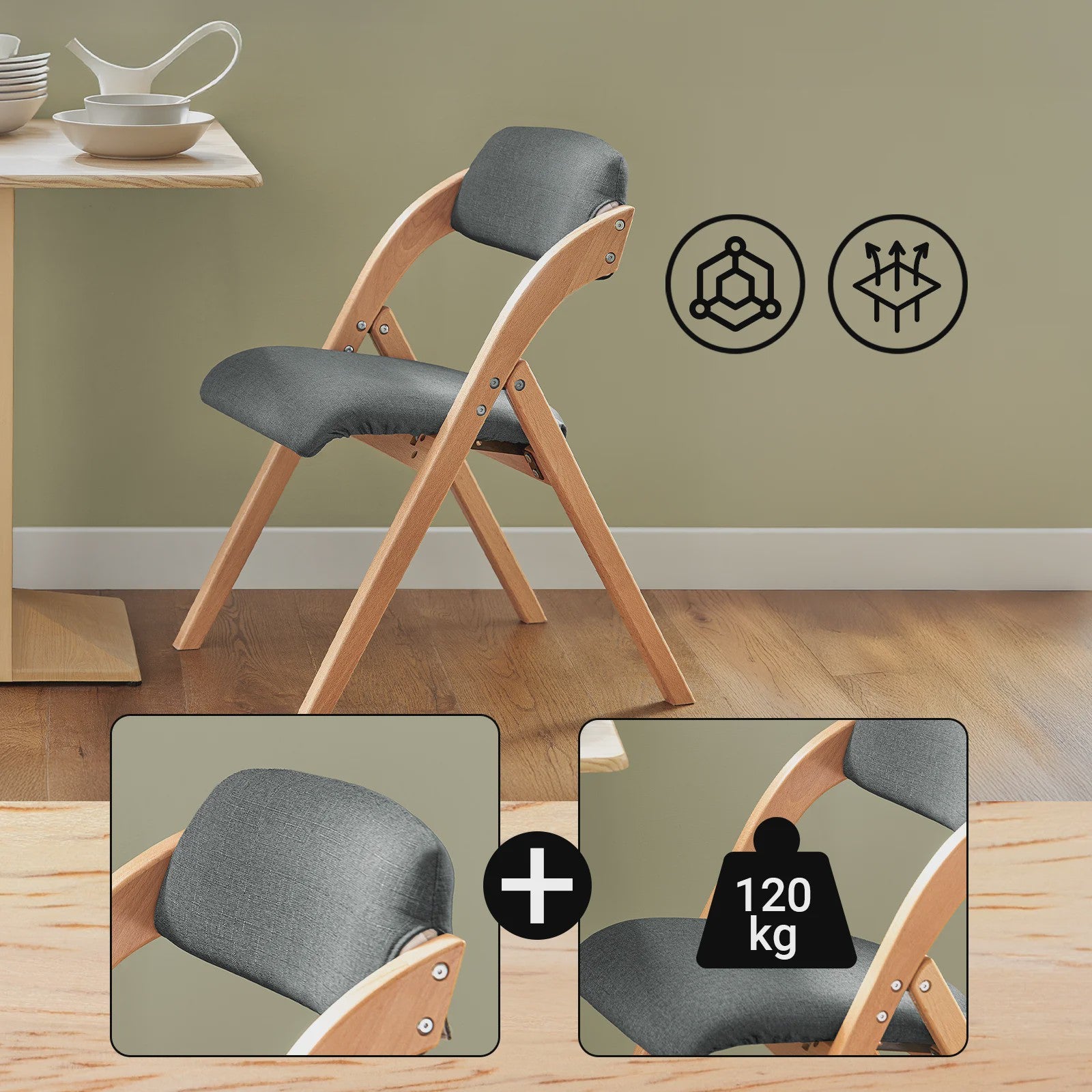 Opvouwbare Keukenstoelen met Gestoffeerde Zitting en Rugleuning - Set van 2