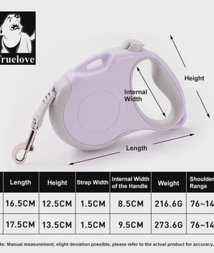 Truelove Intrekbare Hondentuig 5 Meter - Tangle Free, Eénhandige Rem & Vergrendeling
