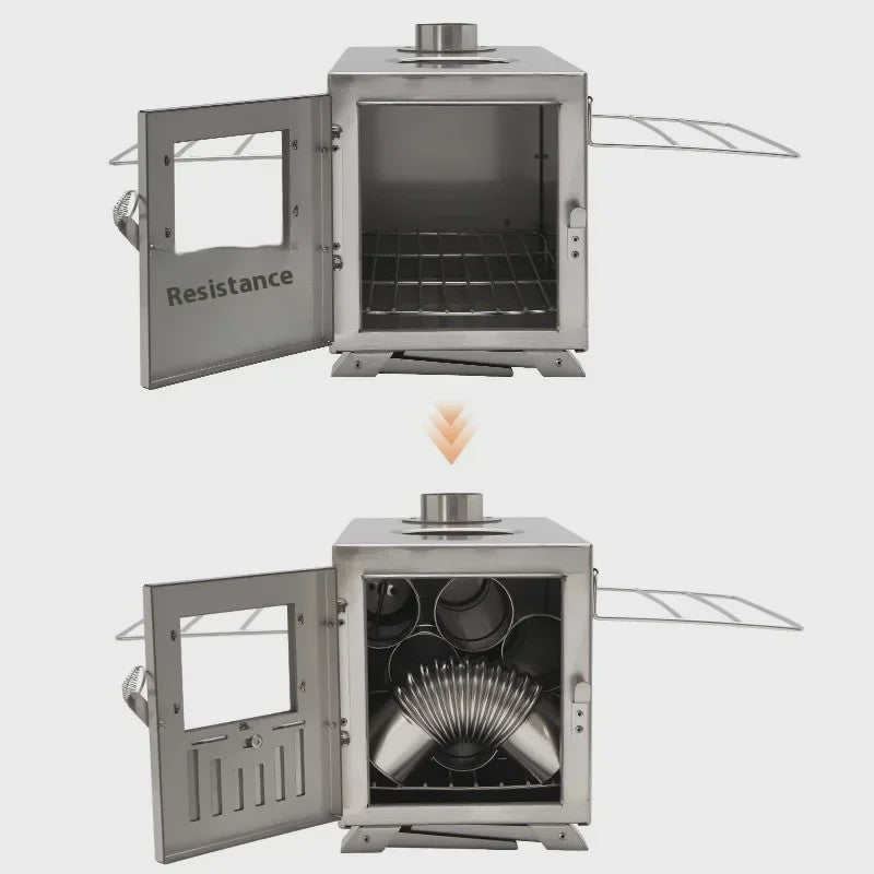 MOUNTAINHIKER Opvouwbare Houtkachel - Roestvrij Staal Outdoor Camping Tent Verwarming & Kooktoestel