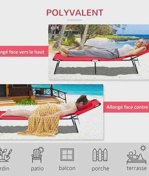 Outsunny Verstelbare Loungestoel / Ligbed met 3 Kussens - Rood