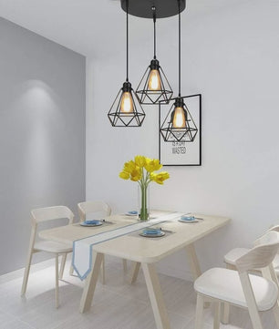 Industriële Hanglamp Zwart - Diamant Kooi Design - 3-Lichts