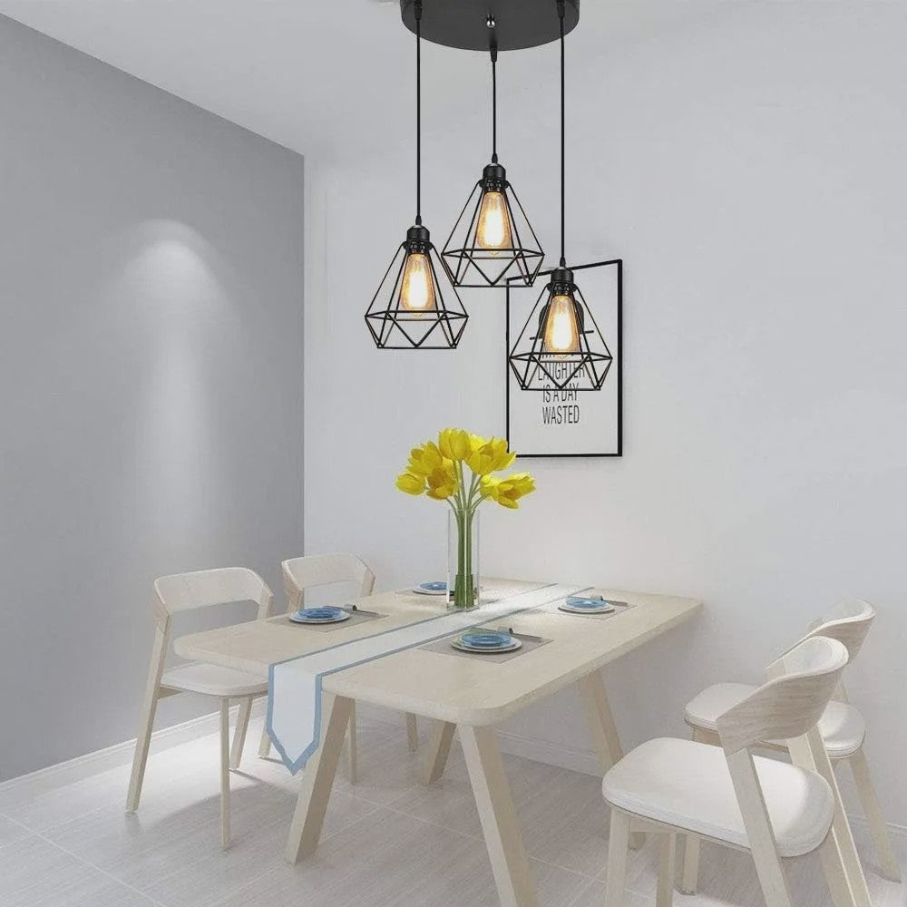 Industriële Hanglamp Zwart - Diamant Kooi Design - 3-Lichts