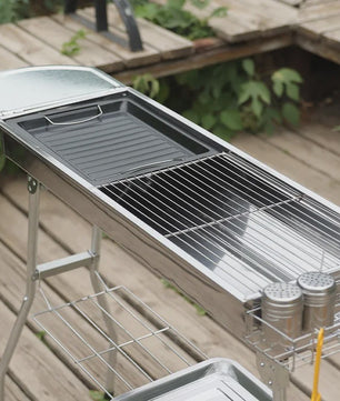 Grote RVS Houtskool BBQ Grill - Draagbaar, Opvouwbaar & Eenvoudig te Installeren