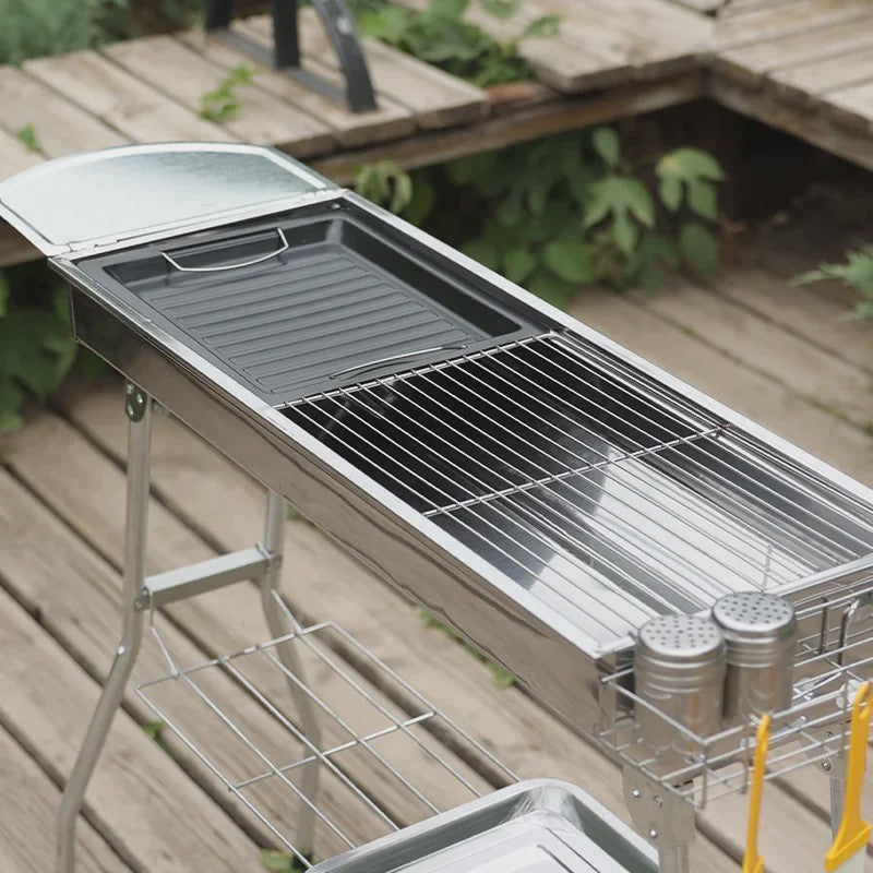 Grote RVS Houtskool BBQ Grill - Draagbaar, Opvouwbaar & Eenvoudig te Installeren
