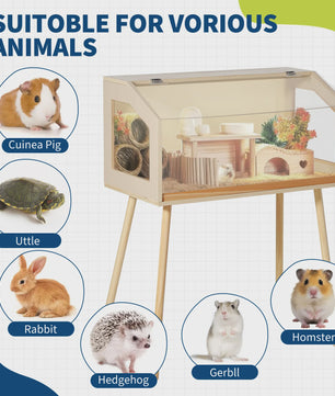Ruime Houten Kooi voor Kleine Huisdieren met Acryl Raam en Openbare Top