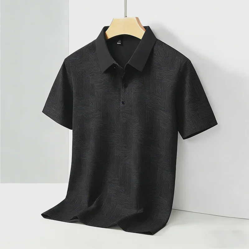 Heren Polo Shirt Korte Mouw met Weefpatroon en Contrastkraag - Comfortabel & Stijlvol