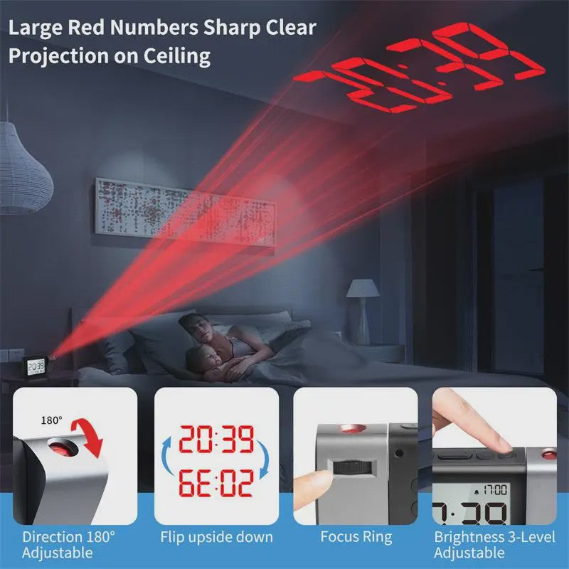 Digitale LED Projectie Wekker met Tijd Projectie op Slaapkamer Nachtkastje