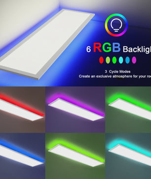 RGB LED Plafondpaneel 120x30cm - 40W, 4400LM, Dimbare Kleurtemperatuur & RGB Achtergrondverlichting met Afstandsbediening