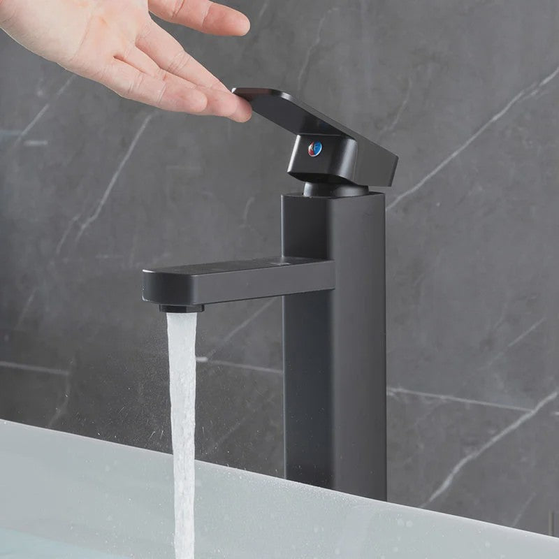 Zwarte Vierkante Wastafelkraan - Mengkraan voor Warm & Koud Water - Anti-Splash