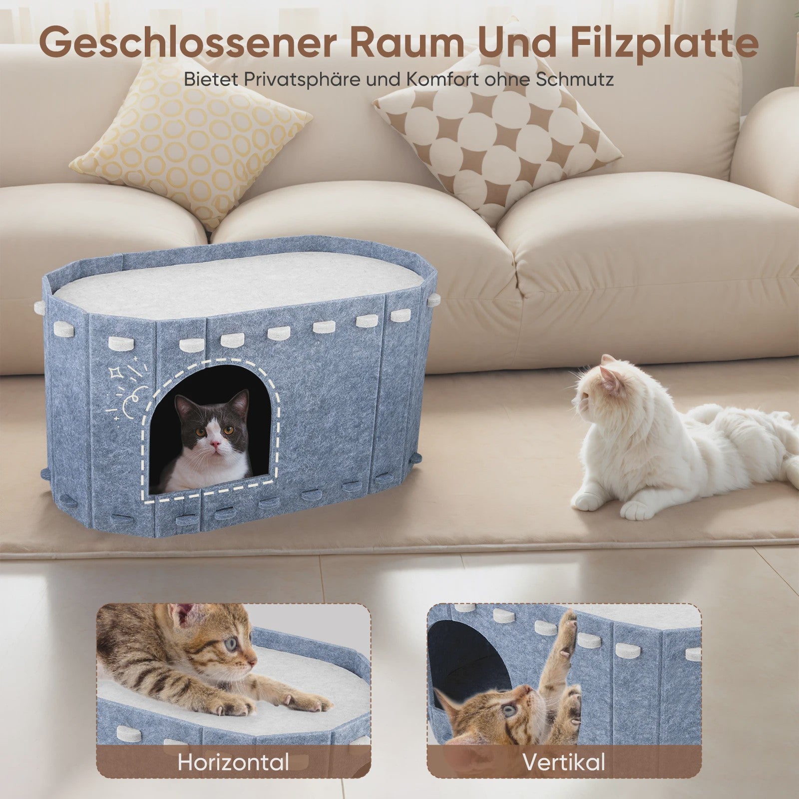 Dubbele Katten Tunnel met Uitneembare Wasbare Filtdelen - Comfort & Krabbescherming