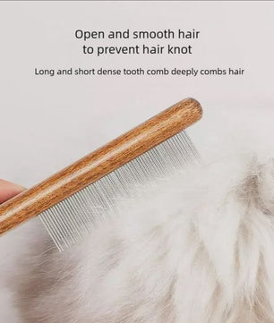Professionele Kattenkam met Houten Handvat - Roestvrij Staal Haarverwijderaar voor Katten & Honden
