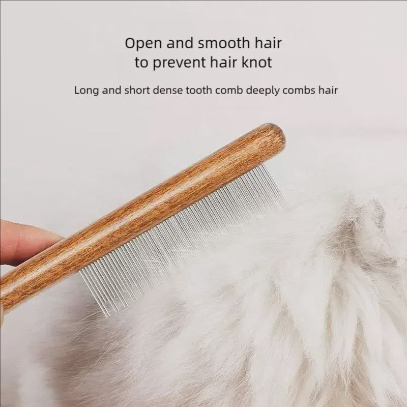 Professionele Kattenkam met Houten Handvat - Roestvrij Staal Haarverwijderaar voor Katten & Honden