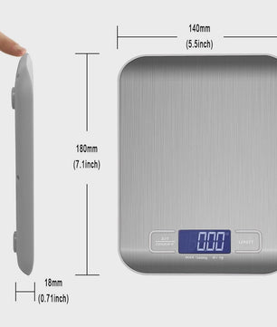 Precisie Keukenweegschaal RVS - 5kg/10kg, 1g Nauwkeurigheid, LCD Achtergrondverlichting