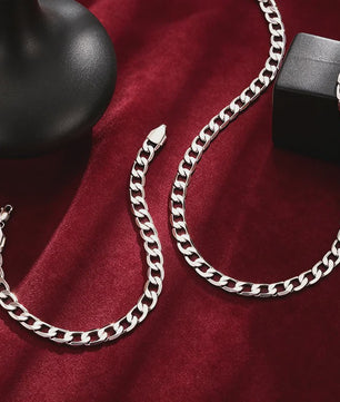 Set: 925 Sterling Zilveren Collier & Armband - 8mm Cuban Link - Minimalistisch & Luxe Cadeau