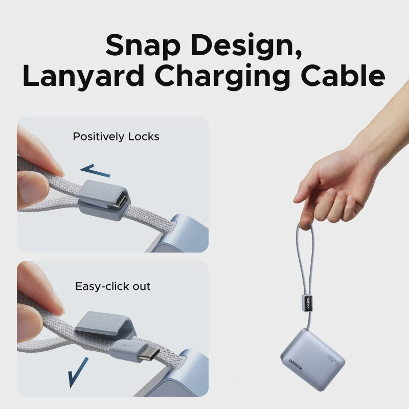 UGREEN Mini Powerbank 10000mAh met Ingebouwde USB-C Kabel - 33W PD Snelladen