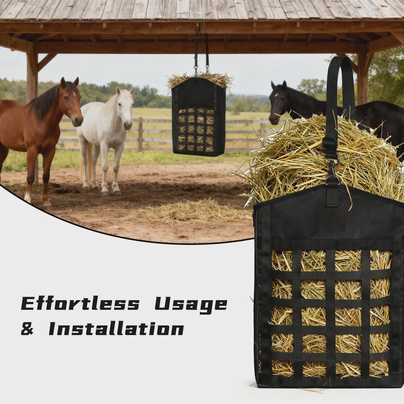 Duurzame Hooi Netten Tas voor Paarden, Geiten & Schapen - Grote Opening & Verstelbare Banden