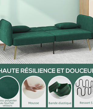 HOMCOM 2-zits slaapbank van fluweel met verstelbare rugleuning en kussens