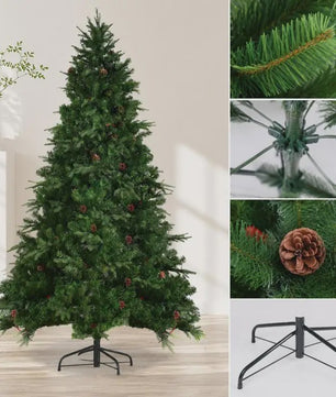 Kunstkerstboom met LED-verlichting en dennenappels - 210 cm