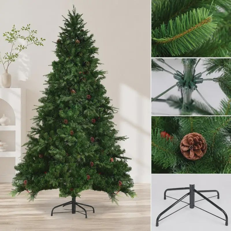 Kunstkerstboom met LED-verlichting en dennenappels - 210 cm