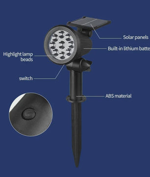 Verstelbare Solar Spotlight met 9 LED's - IP65 Waterdicht & Grondspot/Wandlamp