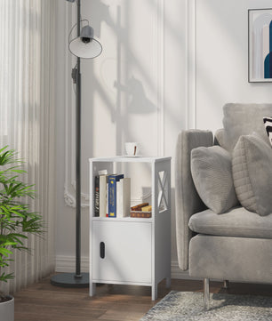 Moderne Nachtkastje Wit 30x60x30cm met Deur en Open Compartiment - Slaapkamer Meubel