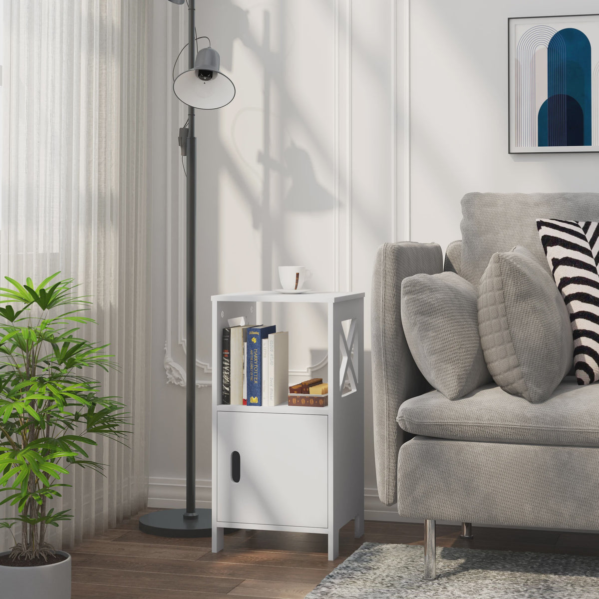 Moderne Nachtkastje Wit 30x60x30cm met Deur en Open Compartiment - Slaapkamer Meubel