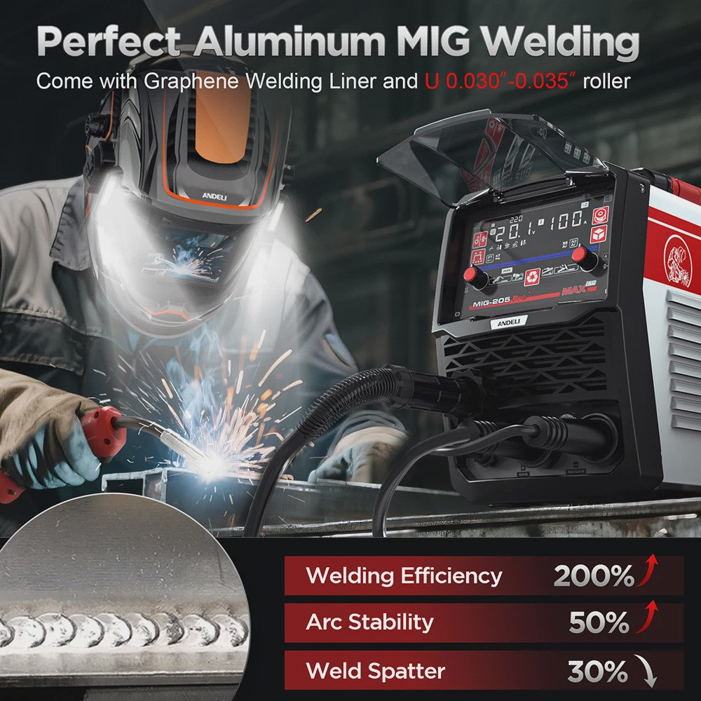 ANDELI 205A 6-in-1 MIG/TIG/Stick Lasapparaat - Gas/Gasloos, Aluminium & Spool Gun Compatibel