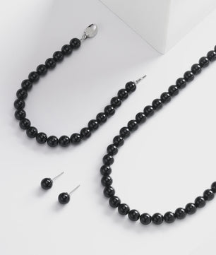 Elegante Zwarte Parel Sieradenset: Ketting, Armband & Oorbellen in Cadeaubox