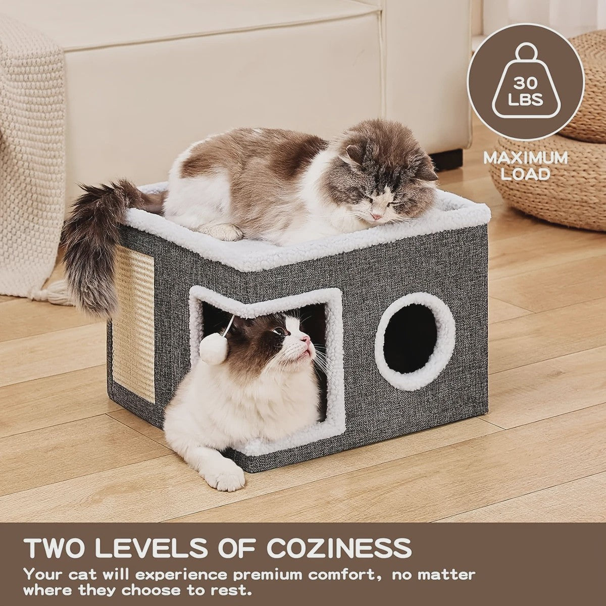 Multifunctioneel Kattenhuis met Krabplank - Opvouwbaar, Comfortabel & Veilig