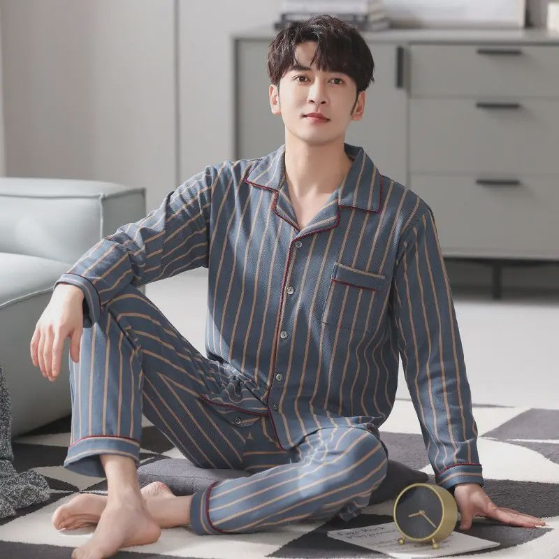 Herren Pyjama Set Lange Mouwen & Broek - Comfortabele Loungewear voor Heren
