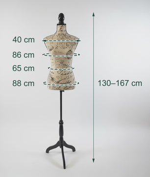Verstelbare Paspop met Houten Statief - Beige/Zwart - Maat 36/38 - 130-167 cm