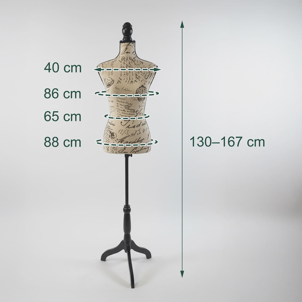 Verstelbare Paspop met Houten Statief - Beige/Zwart - Maat 36/38 - 130-167 cm