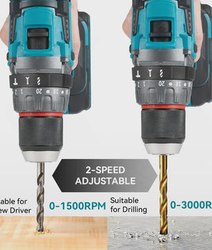 YOFIDRA Accuboormachine 18V-21V Brushless Motor, 13mm Boorhouder, 20+3 Koppelinstellingen, Boor/Schroef/Slagfunctie