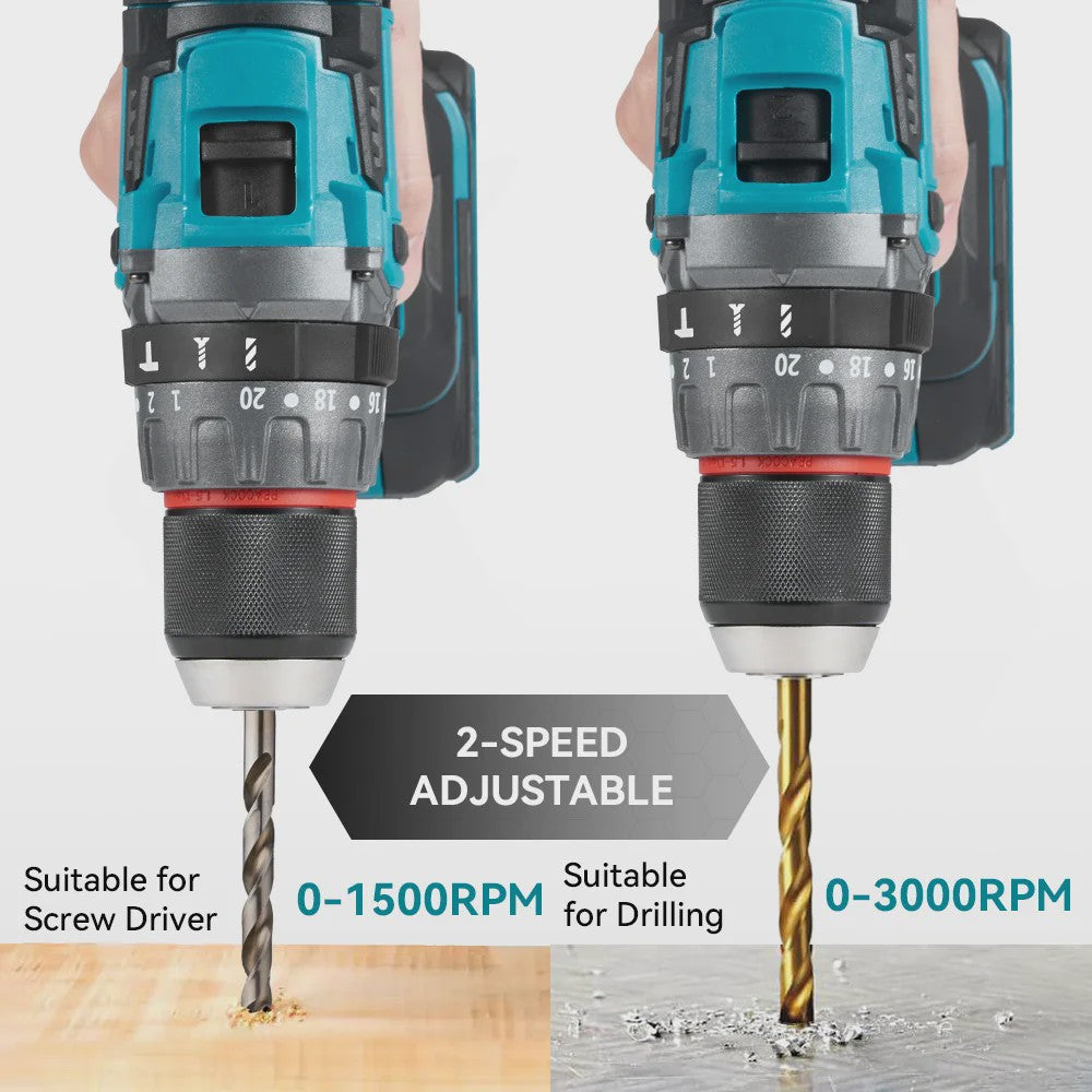 YOFIDRA Accuboormachine 18V-21V Brushless Motor, 13mm Boorhouder, 20+3 Koppelinstellingen, Boor/Schroef/Slagfunctie