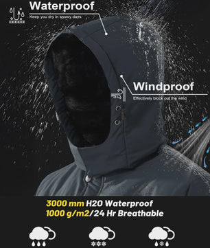 Heren Winterjas Waterdicht Fleece Warm Winddicht Met Capuchon voor Skiën, Snowboarden, Wandelen & Outdoor