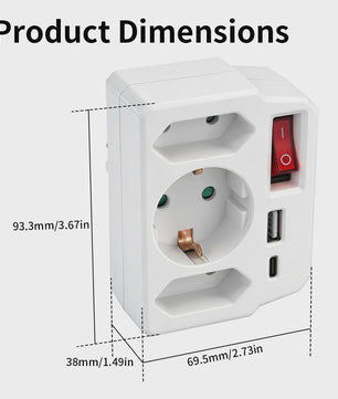Universele Wandcontactdoos Adapter met Schakelaar, 2x USB-A, 1x USB-C & 3x Schuko Stopcontact